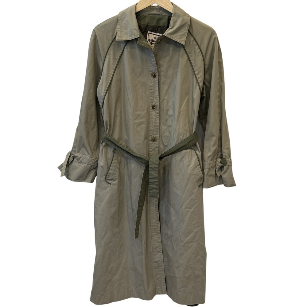 MULBERRY STREET‎ TRENCH COAT VINTAGE JACKET TAN OLIVE GREEN NO SIZE TAG FITS M/L